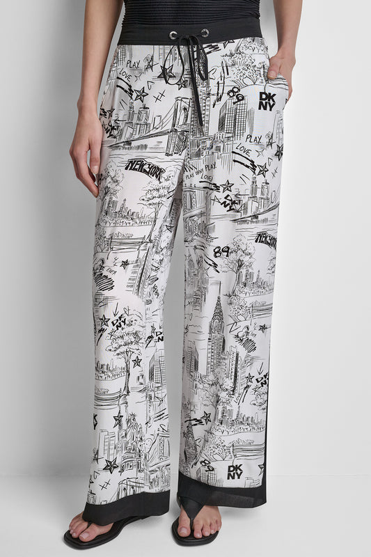 PRINTED DRAW WAIST PANTS