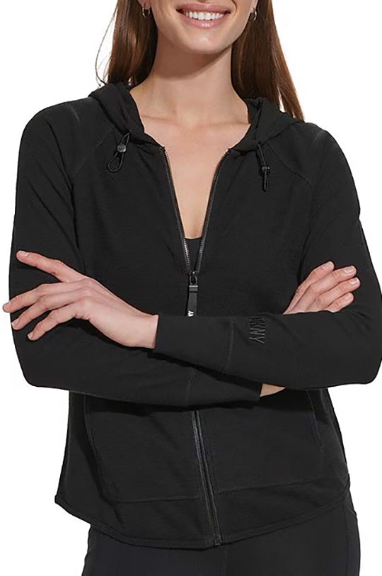 سترة هودي وافل بسحاب كامل مع جيوب