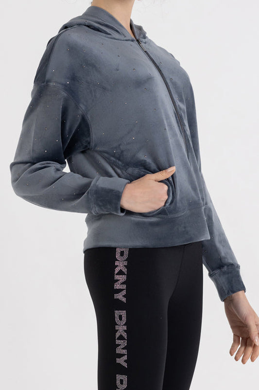 LONG SLEEVE ALL OVER RHINESTONE FULL ZIP HOODIE
