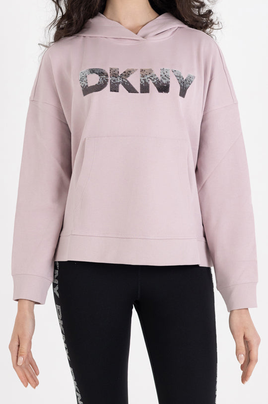 OMBRE SEQUIN LOGO HOODIE WITH KANGA POCKET