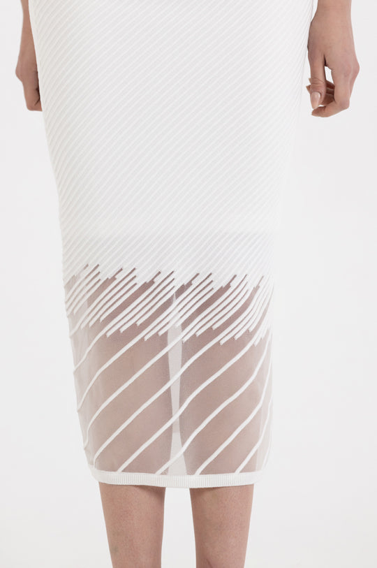 RIBBED MIDI SKIRT WITH SHEER DETAIL