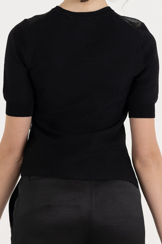 SMALL SLEEVE TOP WITH SHEER NECKLINE