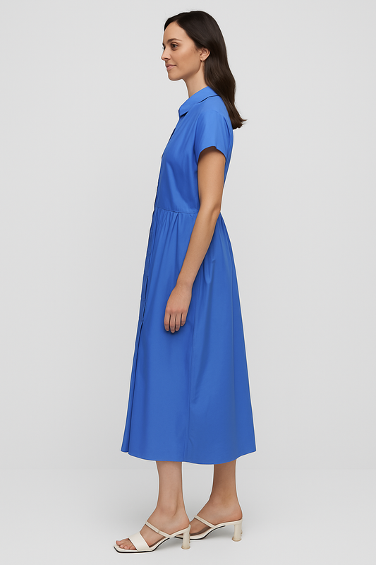 SHORT SLEEVE BUTTON DOWN A-LINE DRESS