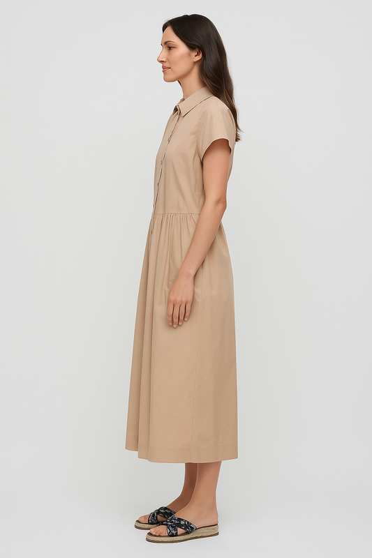 SHORT SLEEVE BUTTON DOWN A-LINE DRESS