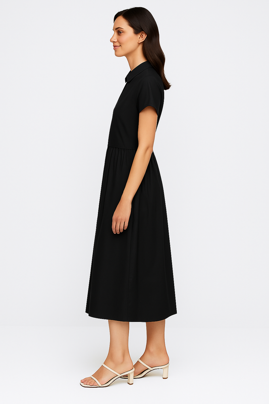 SHORT SLEEVE BUTTON DOWN A-LINE DRESS