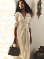 3/4 RAUSHED XLV V-NECK DRESS