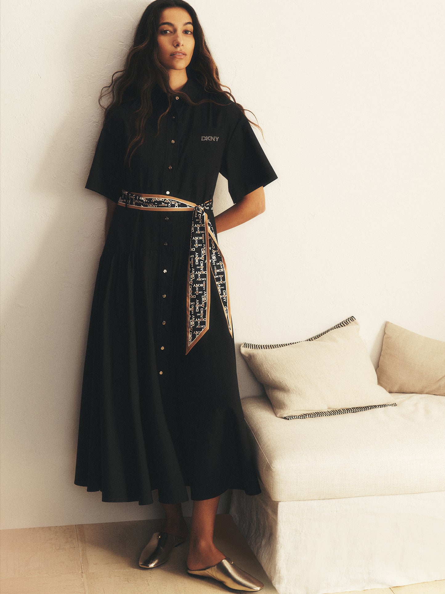 ELBOW SLEEVE BUTTON FRONT DRESS