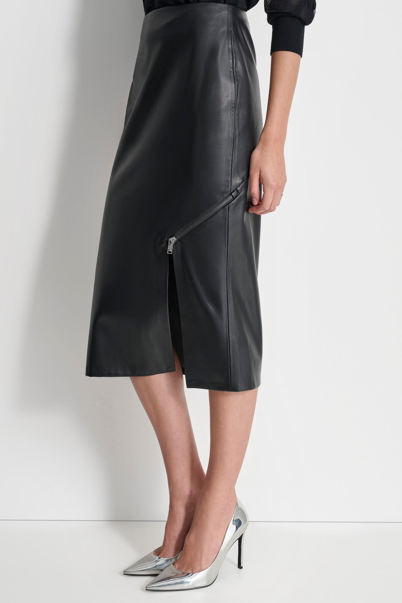 SIDE ZIP MIDI SKIRT