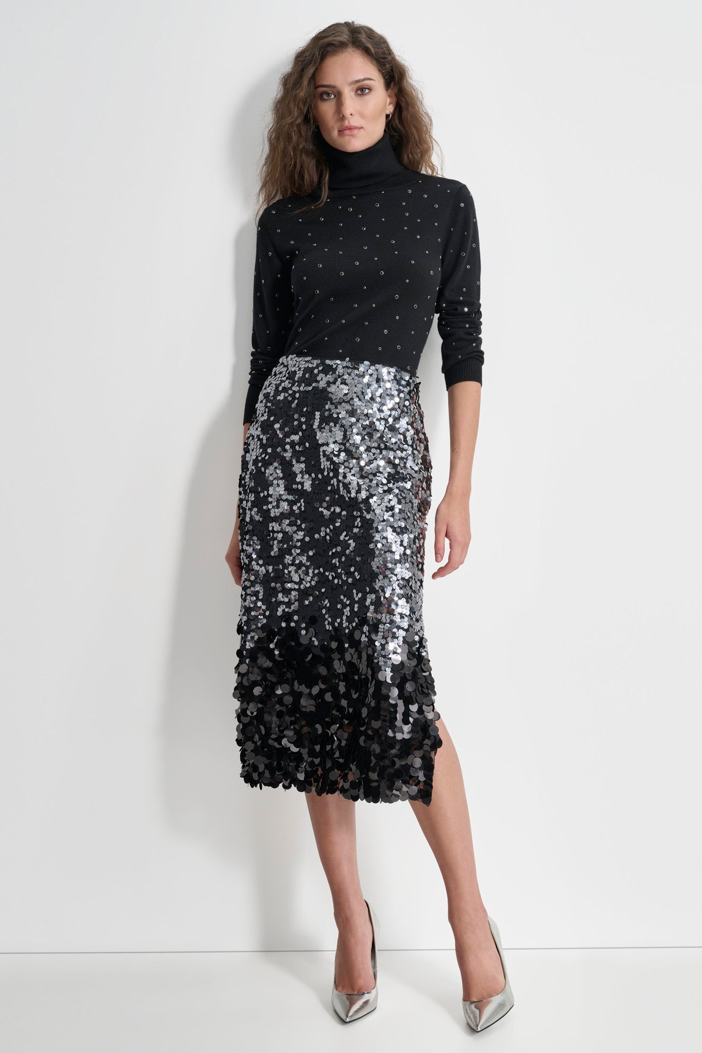 MULTI SCALE SEQUIN MIDI SKIRT