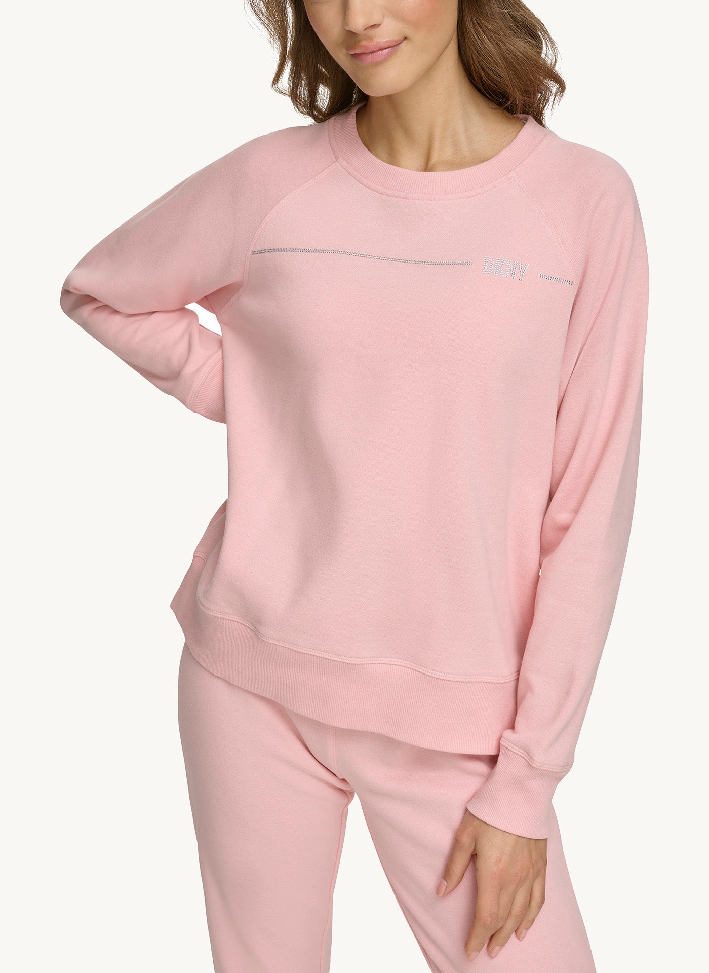 Rose Long Sleeve Crew Neck Sweatshirt With Rhinestone Logo