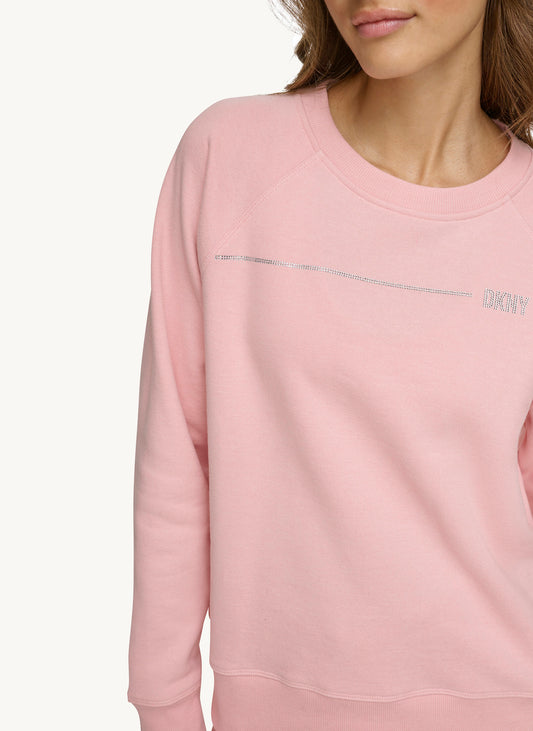 Rose Long Sleeve Crew Neck Sweatshirt With Rhinestone Logo