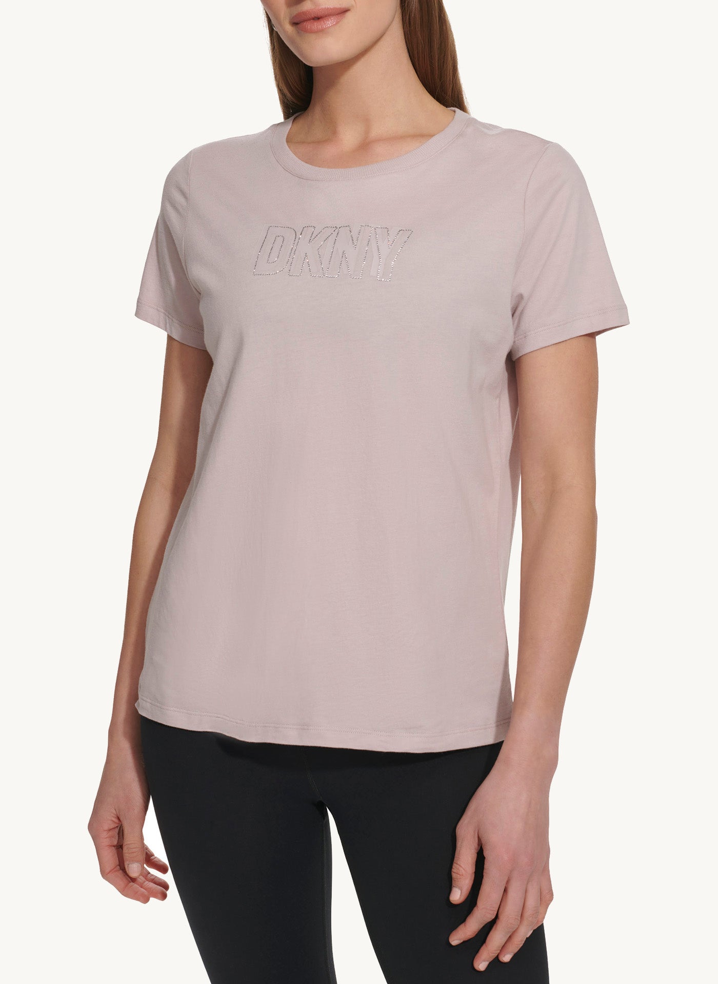 Small Sleeve Crew Neck T-Shirt With Rhinestone Logo