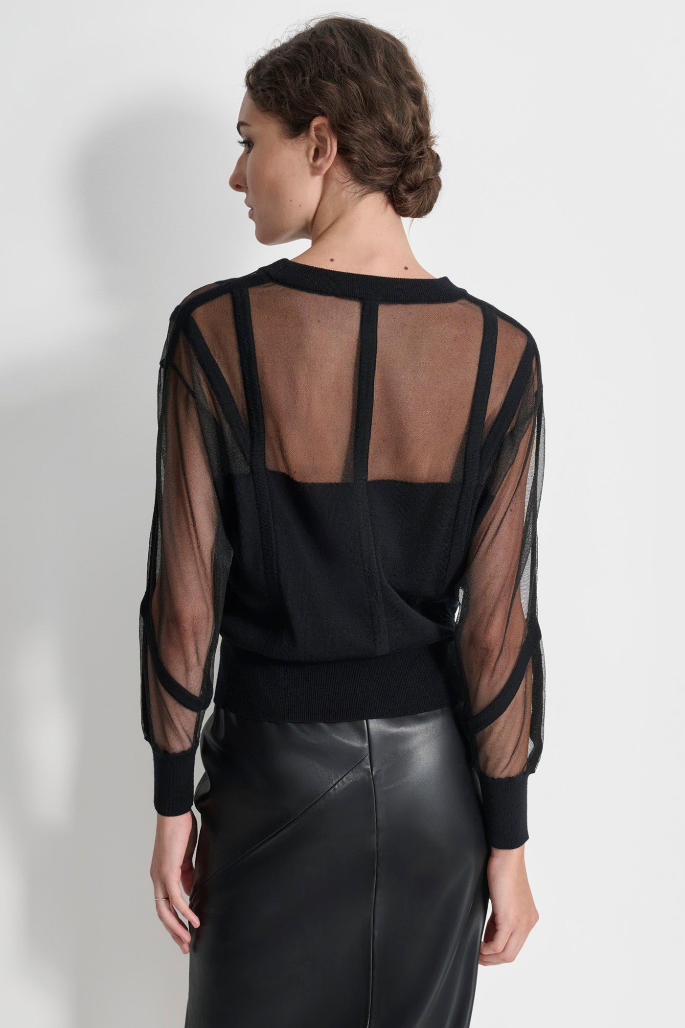 LONG SLEEVE CORSET SEAM SHEER YARN SWEATER