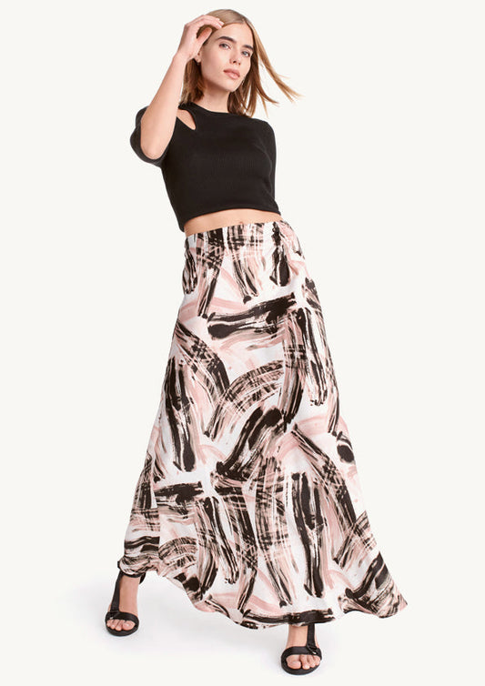 Printed Satin Ruched Maxi Skirt