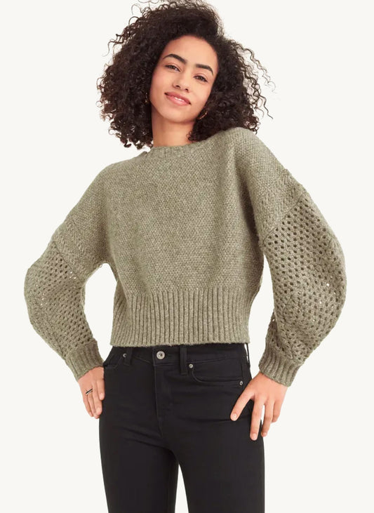 Long Sleeve Mix Stitch Crew Neck Sweater