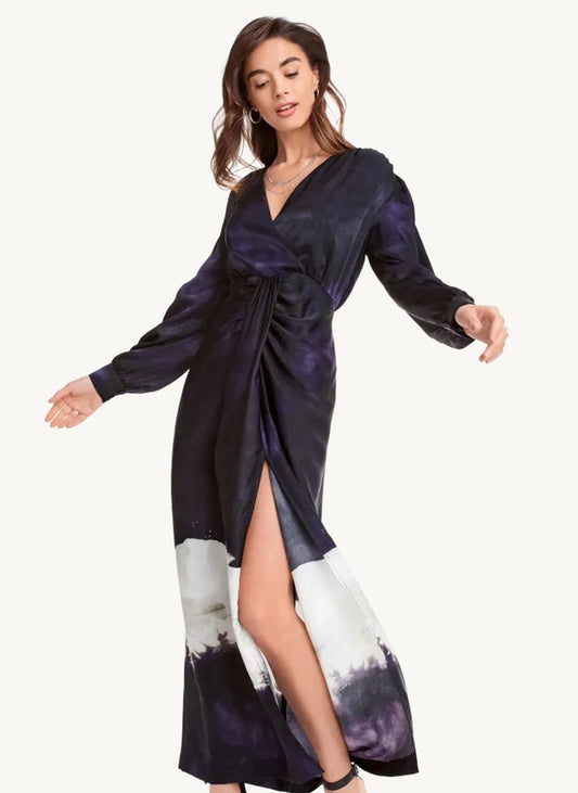 Long Sleeve Print V Neck Maxi Dress