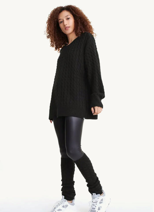 Black Long Sleeve Cable Knit & Leg Warmers