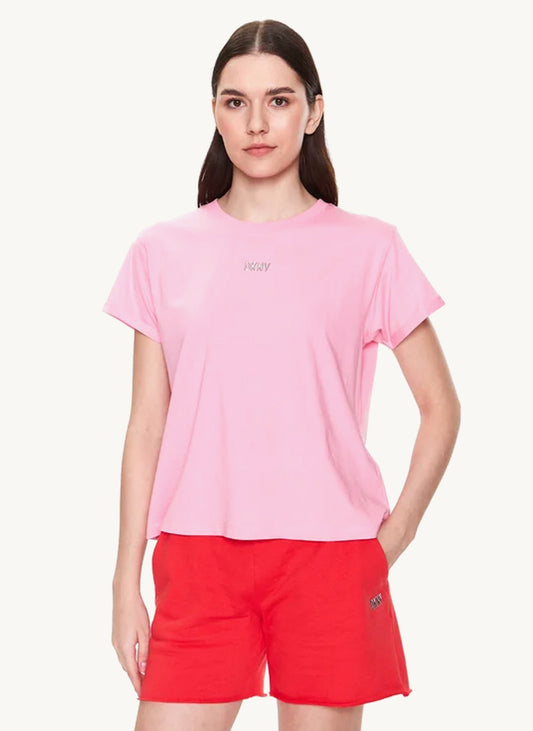 Short Sleeve Boxy Knotted Tee With Metallic Logo